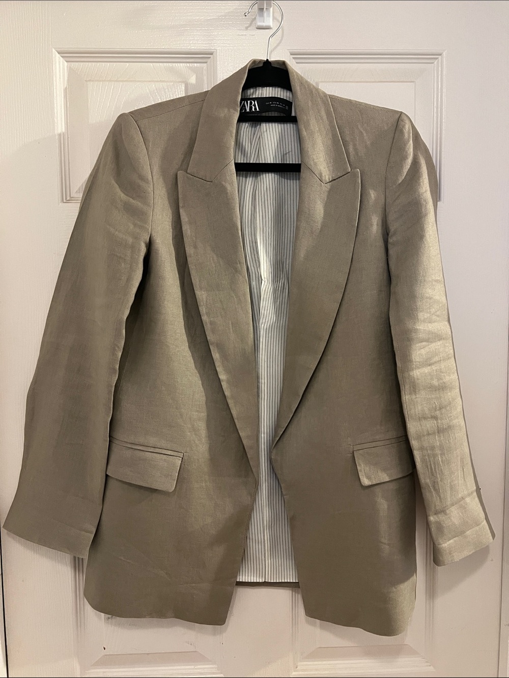 Zara Women's 100% Linen Taupe Blazer Jacket, sz XS